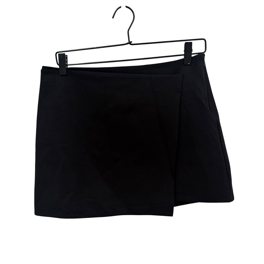 Mango MNG Black Wrap Front Mini Skirt Asymmetrical Side Zip Size M 57043806